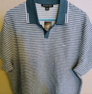 NEW Michael Kors Powder Blue and White Striped Polo Shirt